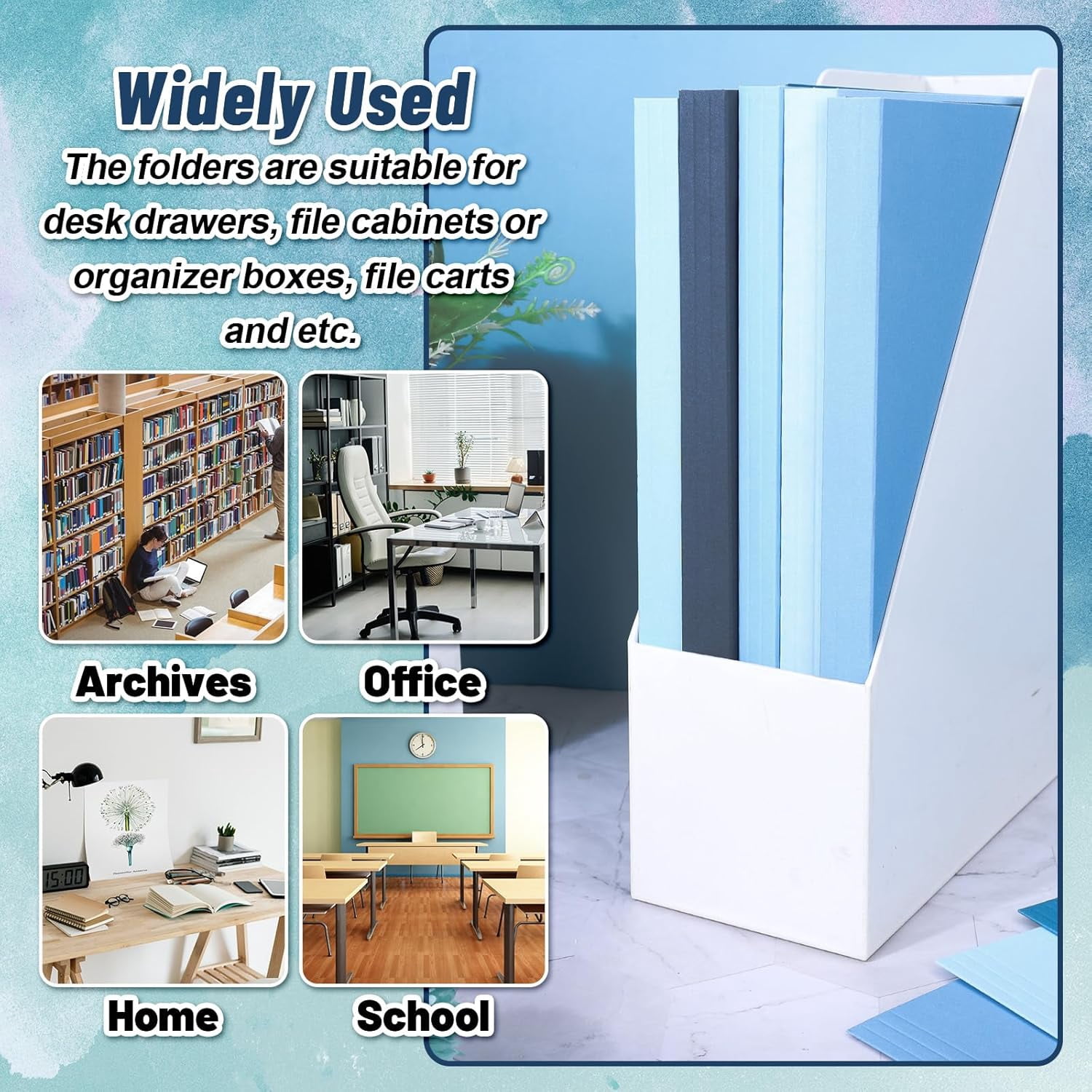 24 Pack Dusty Blue File Folders Letter Size 6 Colors Gradient Blue File Pockets with 1/3 Cut Tab for Home Office Classroom Supplies, 8.9 x 11.6 Inch