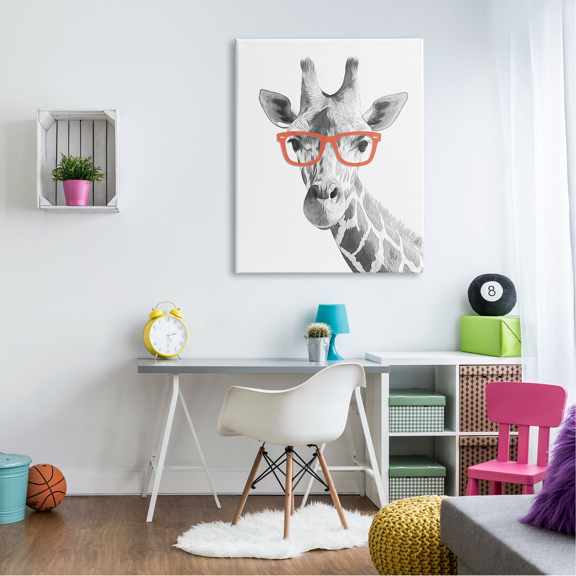 Stupell Industries Monochrome Giraffe Portrait Wearing Red Glasses Design Kids Painting Gallery-Wrapped Canvas Print Wall Art, 36 x 48, Design by Annalisa Latella