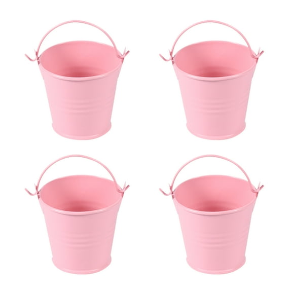 Mini Bucket Metal Succulents Flower Pot Garden Decor Iron Miniature Plants Child Small 4 Pcs Pink
