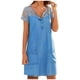 thumbnail image 1 of Vestido de manga corta de denim para mujer: paneles de encaje bordados, corte en A, cintura ajustable para el verano, 1 of 8