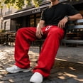 thumbnail image 6 of WULMLEO Men's Wide Leg Sweatpants with Pockets Drawstring Loose Fit Baggy Athletic Pants for Fall Casual Red XL, 6 of 9