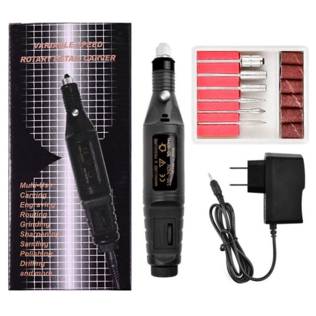 Taladro eléctrico para uñas, herramientas para uñas acrílicas, kit de uñas eléctrico portátil profesional, juego de cuidado de uñas con forma de bolígrafo (negro)
