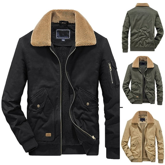Jackets for Men,Mens Winter Coats Casual Solid Plus Velvet Thickening Zipper Long Sleeve Turndown Jacket Coats Warm Ski Windbreaker Outerwear