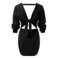thumbnail image 2 of CAICJ98 Fall Clothes for Women 2023 Women's Chenille Sweater Dress Neck Lantern Long Sleeve Dresses Black,S, 2 of 5