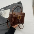 thumbnail image 6 of Sunyuer Women Retro PU Leather Bucket Bag Zipper Closure Small Crossbody Handbags with Pendant Shoulder Tote Handbag Casual Shopper, 6 of 17