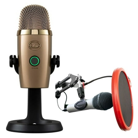 BLUE MICROPHONES Yeti Nano Premium USB Microphone Cubano Gold (489) with Deco Gear Universal Pop Filter Microphone Wind Screen with Goose Neck Mic Stand
