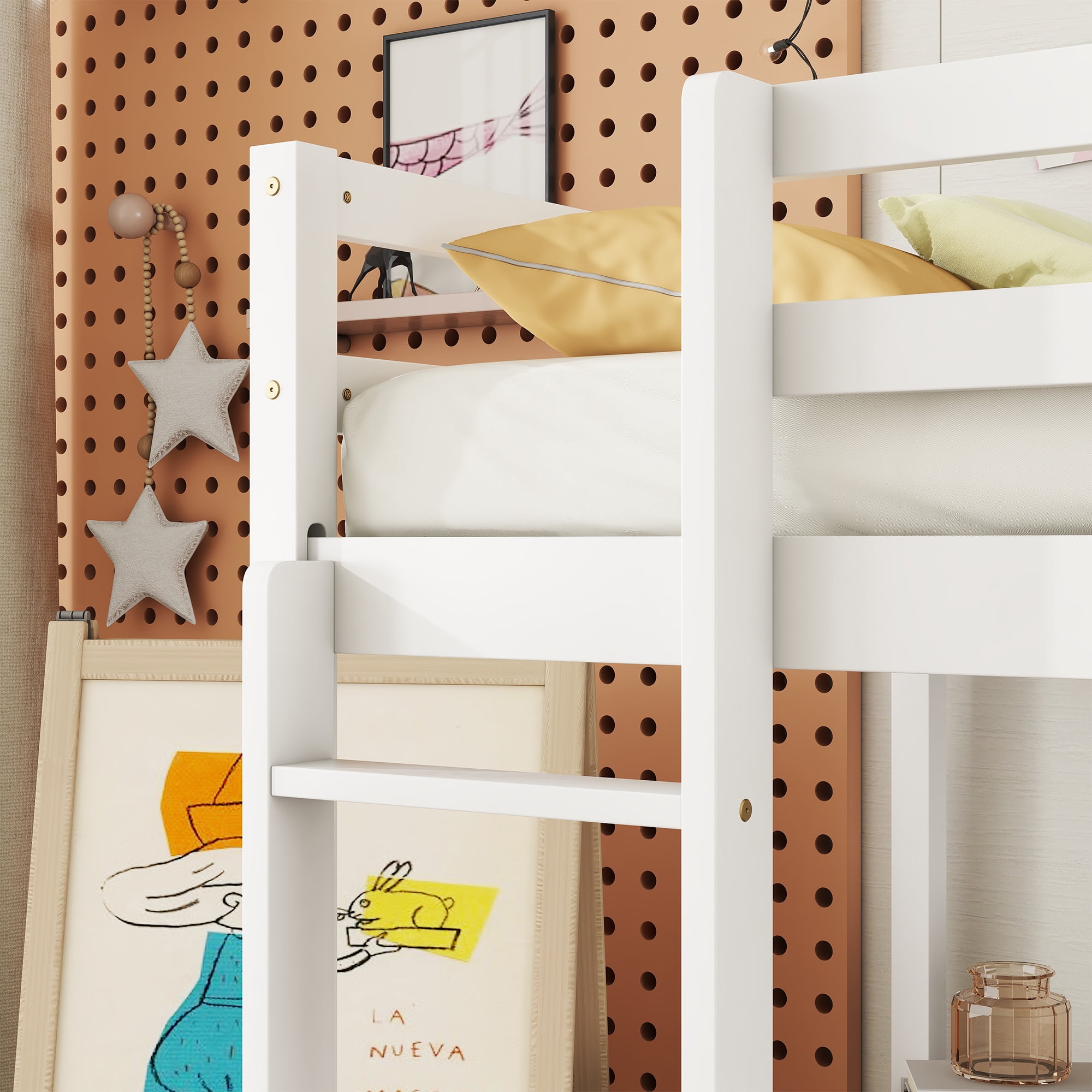 Euroco Modern Twin Size Loft Bed with Desk and Storage Drawers for Kids Teens, White