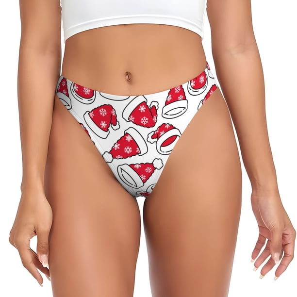 Fotbe Christmas Hat Tanga Sin Costuras para Mujer con Estampado – Panties Invisibles, Transpirables y Cómodos para Uso Diario-Large