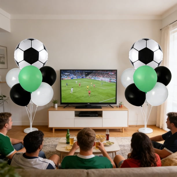 Globos de fiesta de fútbol para decoraciones de cumpleaños y días de partido, globos de papel aluminio y látex de 14 PC con cintas para fiestas temáticas deportivas y visionado de partidos
