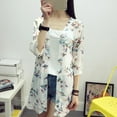 thumbnail image 3 of Women's Puff Sleeve Kimono Cardigan Loose Cover Up Casual Blouse Tops Chiffon Birds Printed Loose Blouse Shirt, 3 of 6