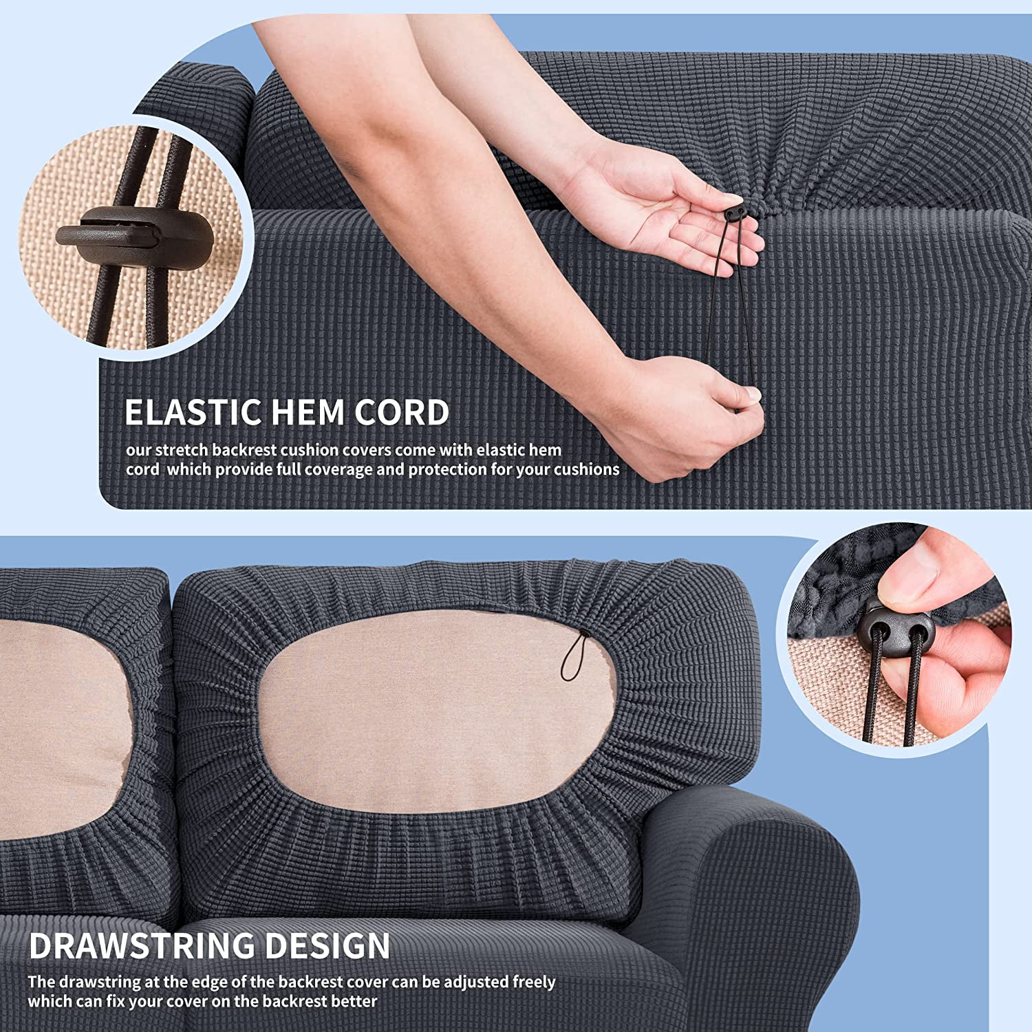 Subrtex Sofa Slipcover Sets 7 Pieces Stretch Couch Cover Backrest Cushion Covers (Sofa, Gray)