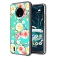 thumbnail image 2 of Case and Pouch Bundle for Nokia C200: Slim Series TPU Protector Case (White Pink Flowers on Teal) and Rugged Denim Nylon Belt Holster (Tan Brown), 2 of 9