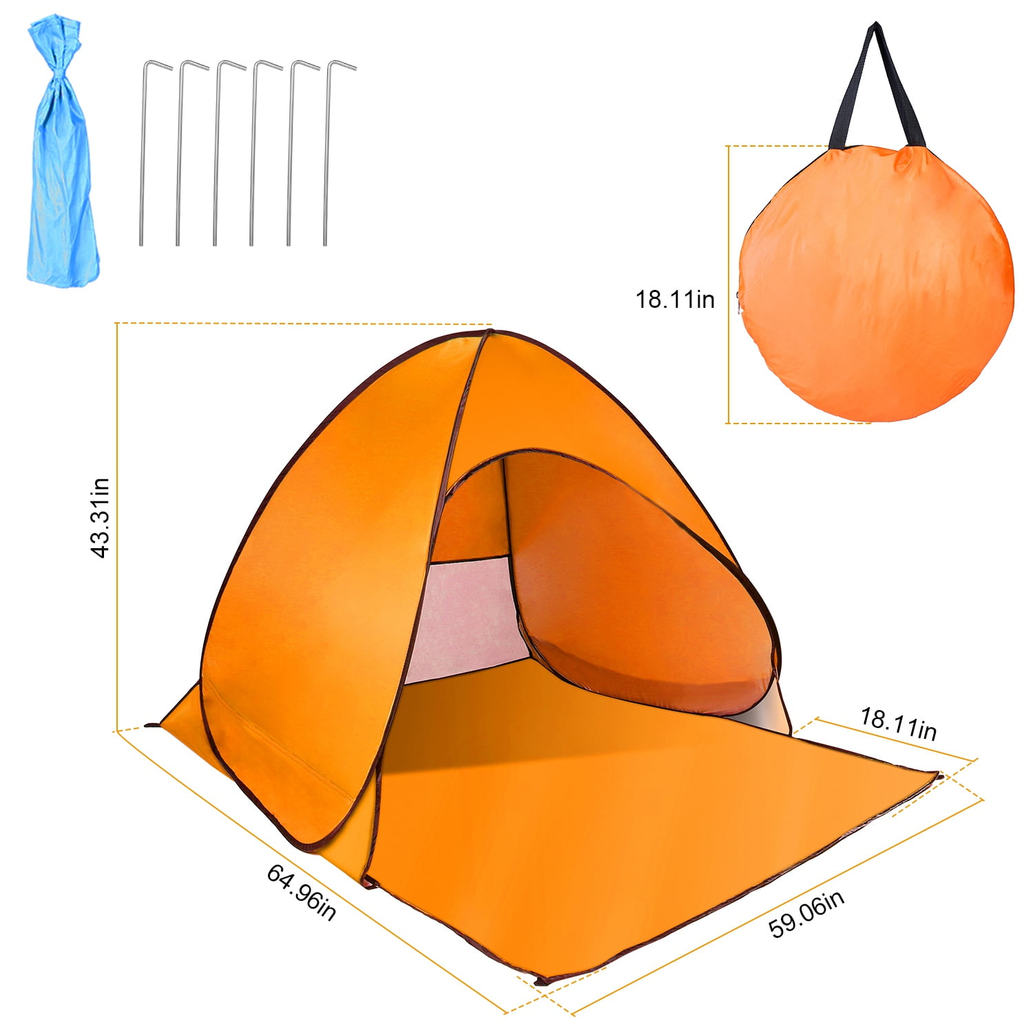 2-3 Person Pop up Beach Tent, iMountek Sun Shelter, Portable Waterproof Fishing Camping Tent with Carry Bag, Orange