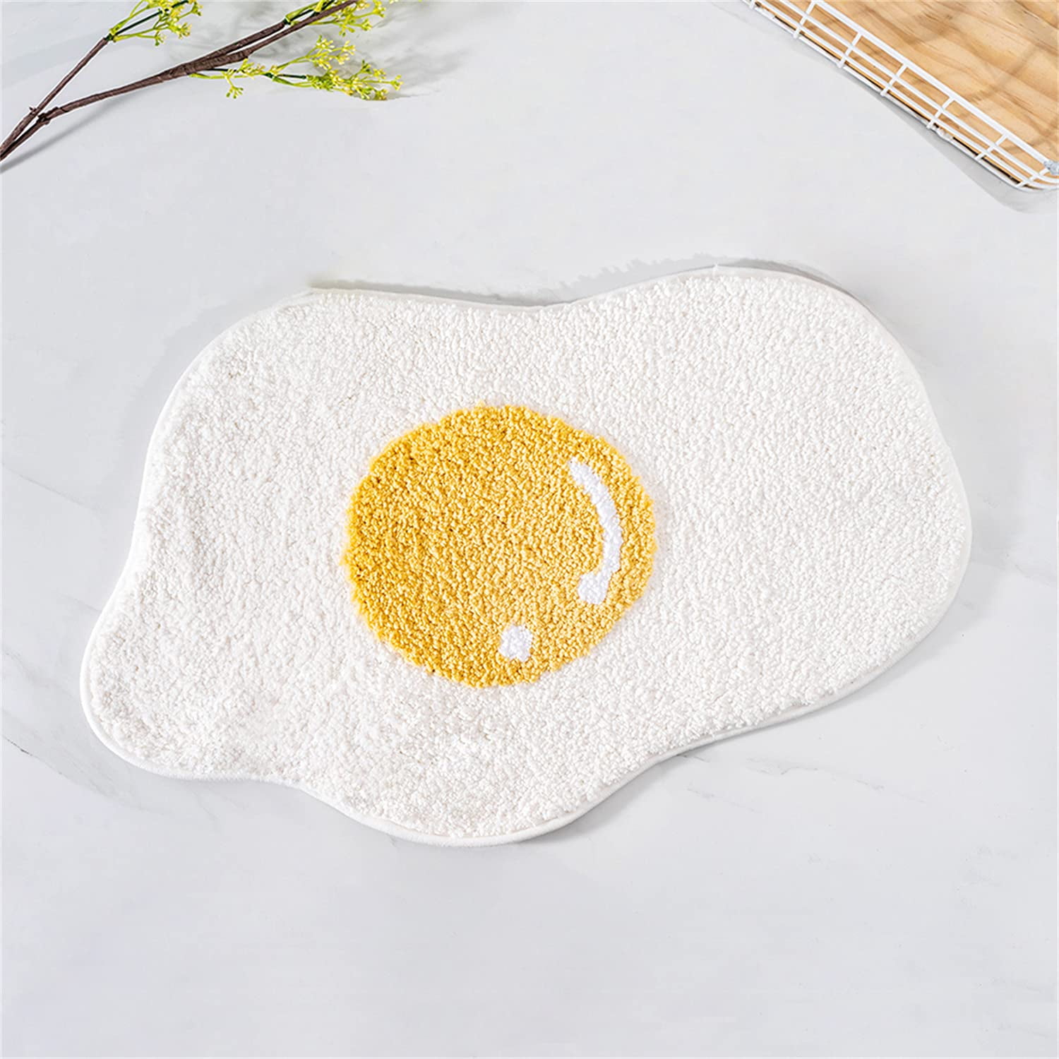 A+ Bath Mat Cute Rug Non Slip for Bathroom, Absorbent, Extra Soft, Adorable Design, 18" x 26", Poached Eggs