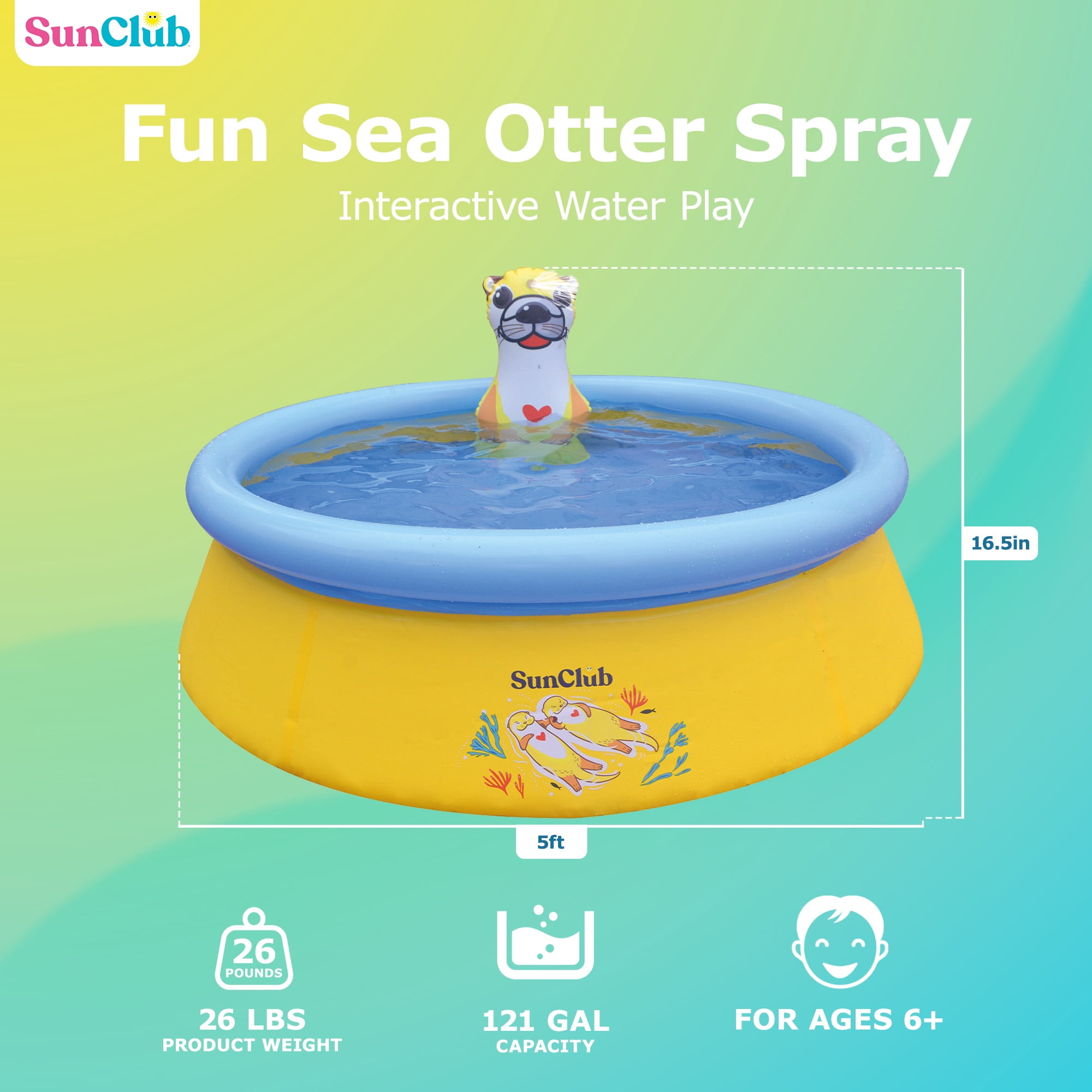 JLeisure Sea Otter 12011 5 Foot x 16.5 Inch Inflatable Outdoor Backyard Kids Swimming Pool