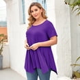 thumbnail image 5 of LARACE Tuniques Grande Taille pour Femmes, Coupe Ample, Chandail à Enfiler, T-shirt à Manches Courtes, Blouse à Col Rond pour Dames Grande Taille, Violet Foncé 4X, 5 of 5