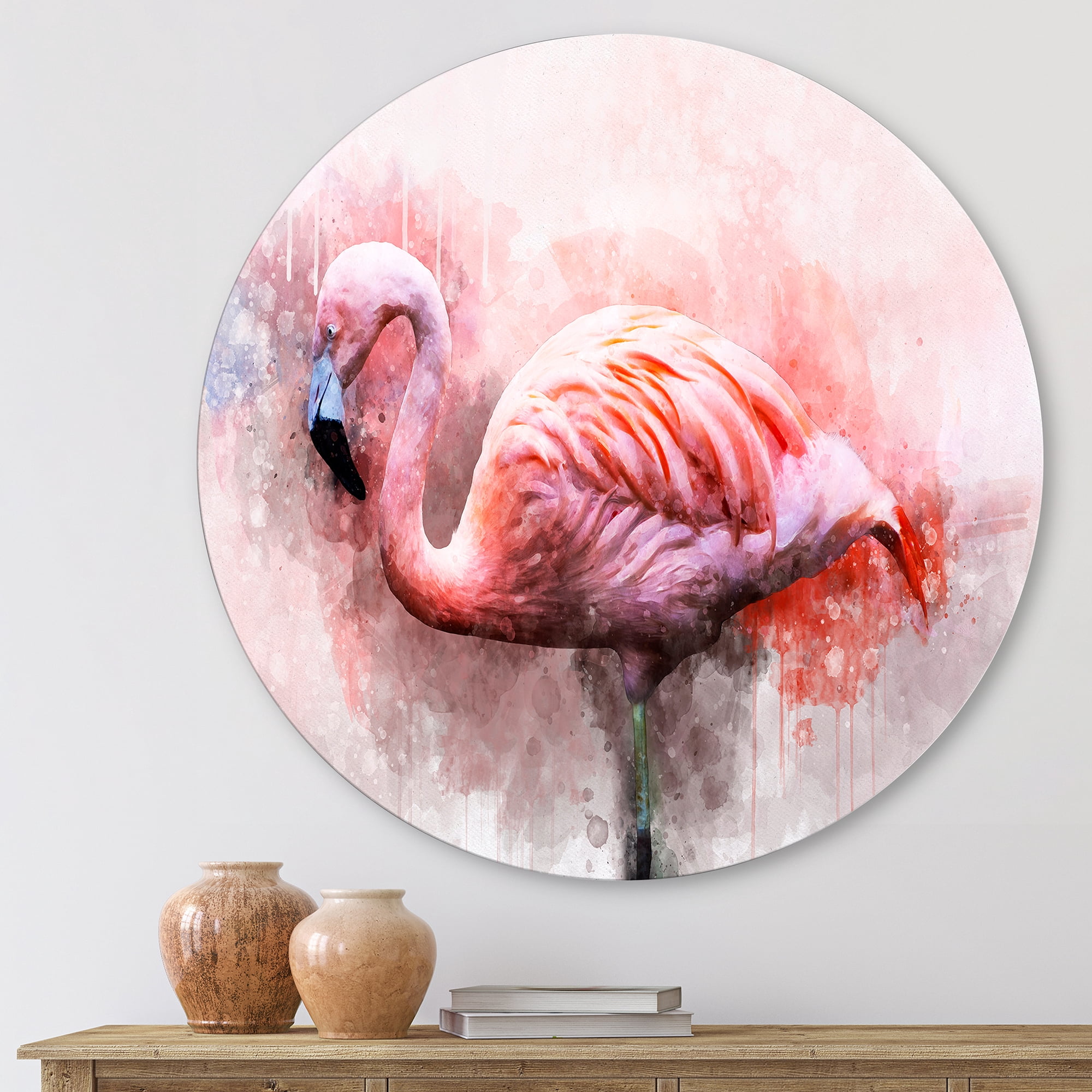 Designart 'Abstract Portrait of Pink Flamingo V' Farmhouse Circle Metal Wall Art 11x11 - Disc of 11
