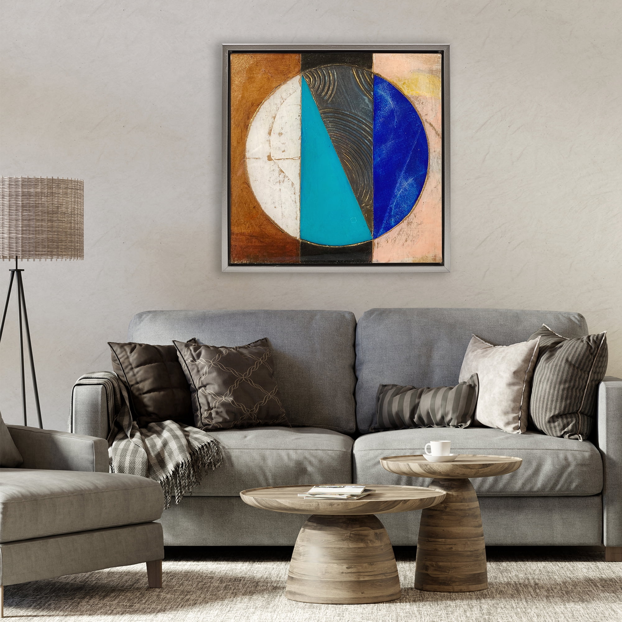 Stupell Industries Structured Circle Abstraction Gray Framed Floater Canvas Wall Art, design by Matthew Finger