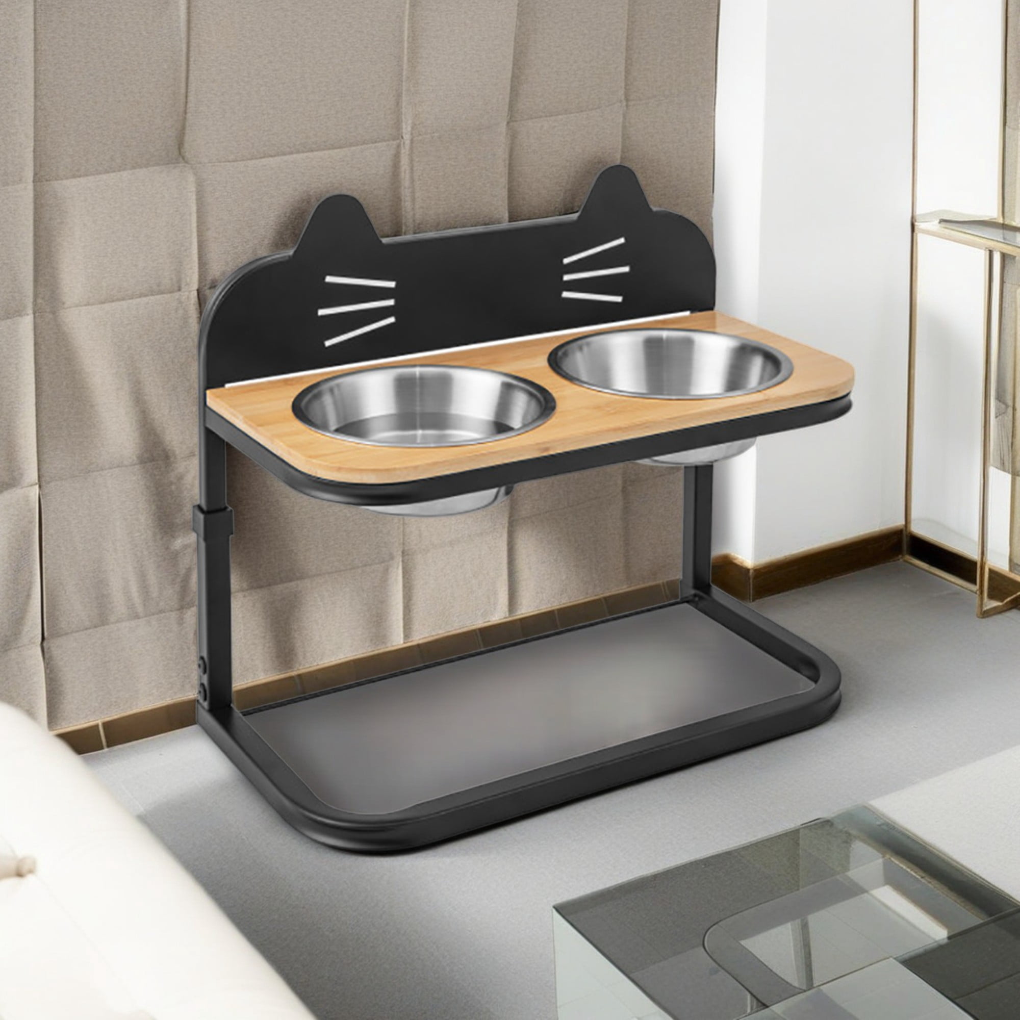 Pefilos 8"-10" Elevated Pet Feeder with 2 Stainless Steel Dog Bowls for Feeding Small Medium Dogs Cats Puppies, Black