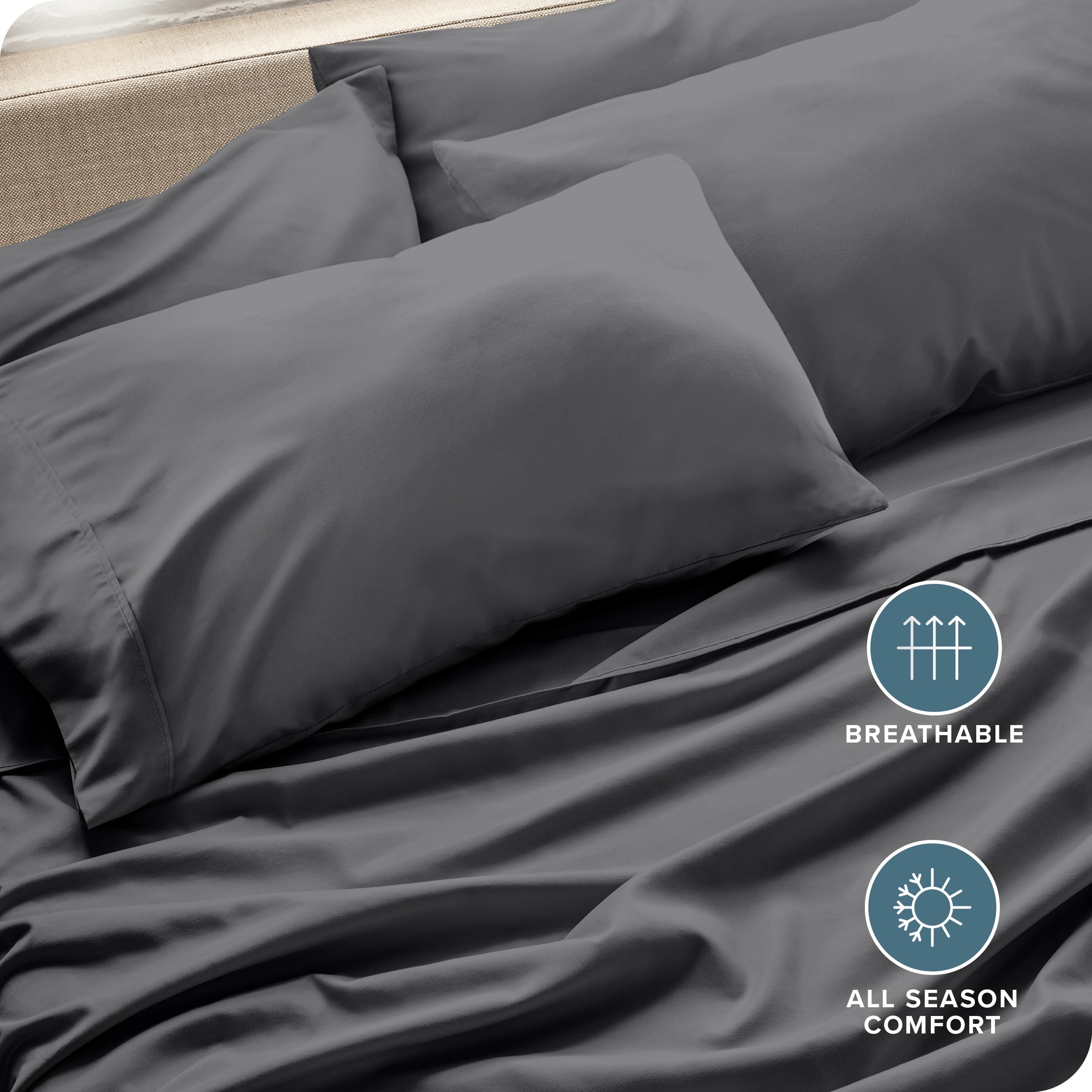 Bare Home Pillowcase Set - Premium 1800 Collection - Double Brushed - Ultra Soft - Standard Size, Gray, 4 Count