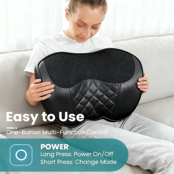 1 Pack Heated Back Massage Cushion with Remote, PU Leather Lumbar Support for Home Office Car Use