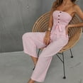 thumbnail image 4 of SELONE One Piece Jumpsuits for Women Casual Short Fancy Summer Bandage Long Pant Tube Top Ladies Travel Comfortable 2023 Vacation Fancy Jumpsuits for Women Jumpers and Rompers Casual Printing Pink M, 4 of 6
