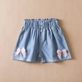 thumbnail image 6 of Glisme Girls Shorts Denim Shorts With Bow Flower Decorations Stretchy Elastic Waist Casual Summer Shorts For Toddler Kids Comfortable Close Fitting Blue Shorts Size 7-8 Years, 6 of 6