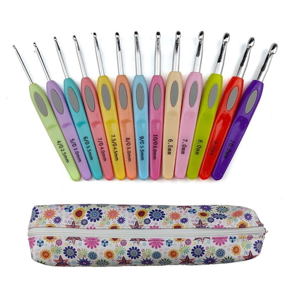 13Pcs Crochet Hook, Metal Crochet Needle for Crocheting Yarns, Ergonomic Handle Crochet Hook Set, Crochet Needle Set