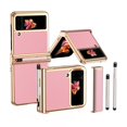 thumbnail image 1 of MonsDirect for 6.7 inch Samsung Galaxy Z Flip 3 5G 2021 Case with A Capacitance Pen, Two Hinge Protection Plating PC Frame Leather Grain Shockproof with S Pen Holder for Galaxy Z Flip 3, Gold Pink, 1 of 7