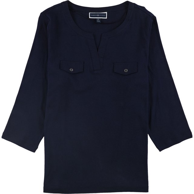 Karen Scott Blusa con abertura lateral para mujer, azul, 0X