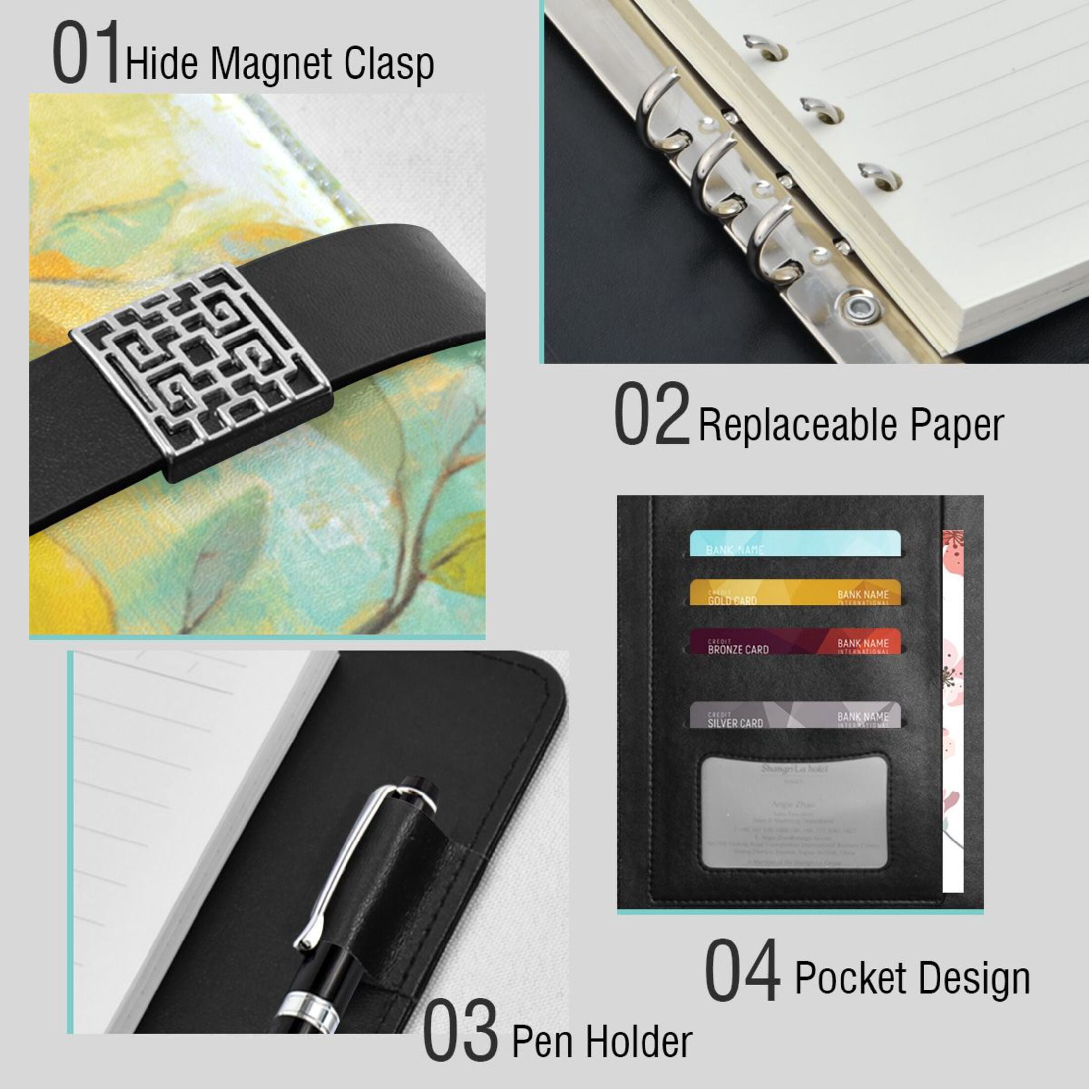 Leather Planner Leather Notebook Notebook Journal Binder Design Pen Pocket Design Convenient for Storage Blue Birds Beautiful