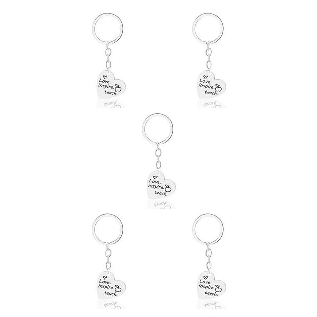 relayinert Teacher Keychain Heart-shape Key Chain Stainless Steel Charms Pendants D1270-2 5Set