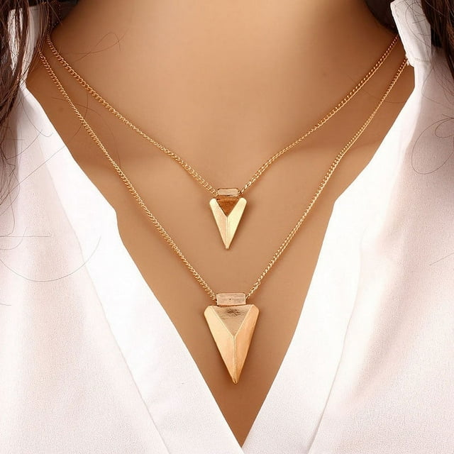 Collar para mujer, joyería para mujer, joyería para mujer, collar llamativo con colgante de cadena de oro de dos capas para mujer