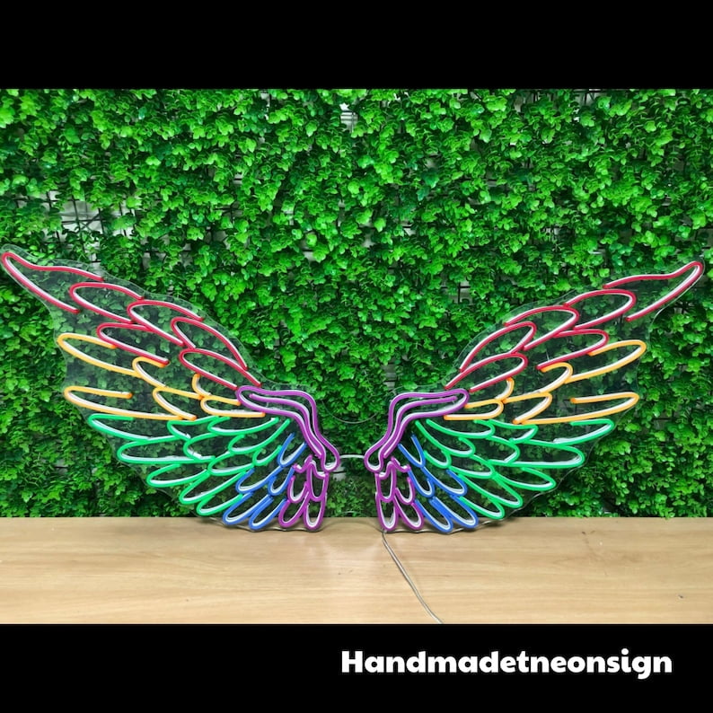 Handmadetneonsign Colorful Wings Neon Sign, Wings Neon Led Light Art Decor, Colorful Wings Wall Decor