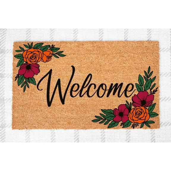 Doormat Floral Border Welcome Mat Cute Rug Housewarming Gift Outsid (18" x 30") #5406