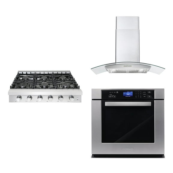 3 Piece Kitchen Package With 36" Slide-In Gas Cooktop 36" Wall Mount Range Hood 30" Single Electric Wall Oven