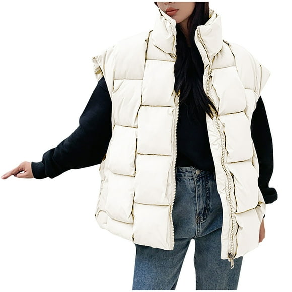 EGNMCR Puffer Vest Women, Sleeveless Parkas for Women,Women Sleeveless Hood Winter Puffer Vest Outwear Women Warm Pocket Coat Less Long Jacket Winter Sleeveless Down Parkas Women Coat
