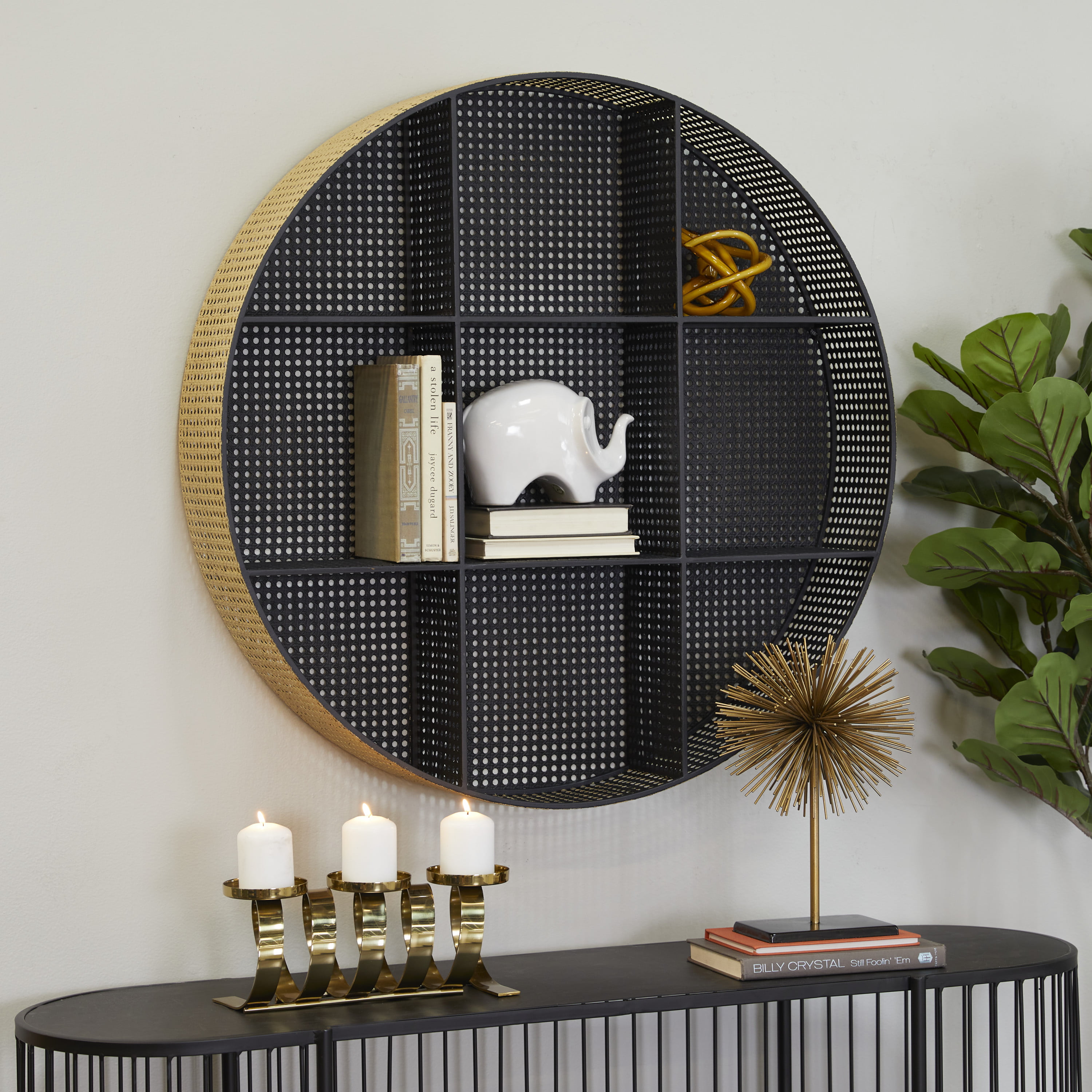 DecMode 32" x 6" Round 2-Tier Black Wall Shelf