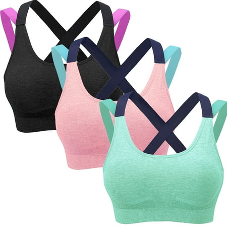 

Elbourn 3 Pack Women s Medium Support Cross Back Wirefree Removable Cups Yoga Sport Bra