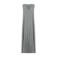 thumbnail image 4 of Women's Summer Linen Sleeveless V Neck Midi Maxi Dress Casual Pleated Tiered Flowy Beach Vacation Long Dresses Sundress, 4 of 6