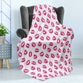 thumbnail image 4 of Kiss Soft Flannel Fleece Blanket, Vibrant Colored Lipstick Kiss Print Smooch Abstract Hot Pink Grungy Look Feminine, Cozy Plush for Indoor and Outdoor Use, 50" x 70", Fuchsia White, by Ambesonne, 4 of 5
