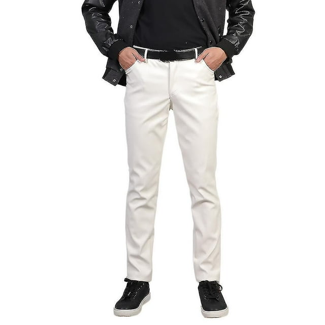 Pantalones de piel sintética ajustados y elásticos para hombre (xiatian)