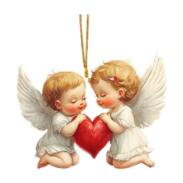 Acrylic Heart-shaped Angel Pendant Keychain for Backpacks and Car Rearview Mirror Decor – 3.35 in x 2.76 in, Multicolor