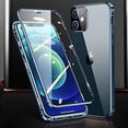 thumbnail image 2 of with Safety Lock & Strong Magnetic adsorption for iPhone 12 case with Camera Lens Protector Metal Bumper 360 Full Body Protection Double-Sided Tempered Glass (iPhone12, Blue), 2 of 5