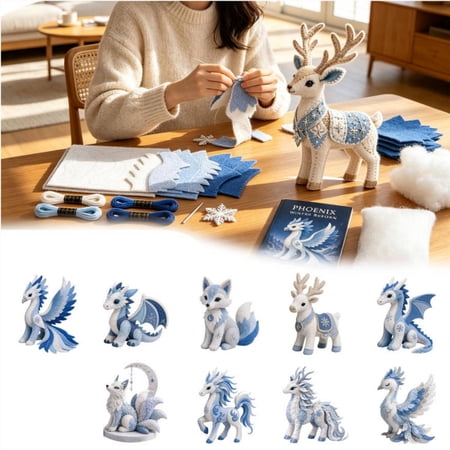 Aurora Phoenix DIY Sewing Kit Complete Craft Set for Beginners with Pre-Cut Fabric Fun Felt Animal Project for Creative Home Decor & Unique Gifts