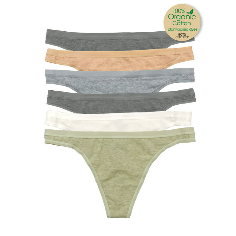 Felina | Organic Cotton Thong for Women | 6-Pack (Birchwood, Large)