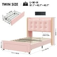 thumbnail image 5 of Homfa Twin Size LED Bed Frame with Drawer, Velvet Crystal Button Upholstered Platform Bed Frame with Outlets and USB Ports & Display Platform, No Box Spring Needed, Pink, 5 of 9