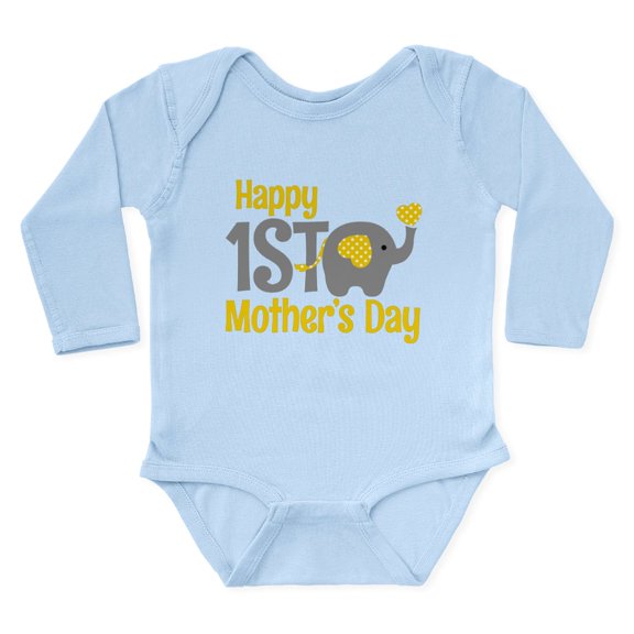 CafePress - 1St Mother's Day Elephant Yellow Body Suit - Long Sleeve Cotton Baby Bodysuit