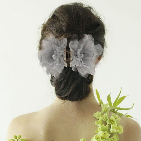 FENGGUIQU Vintage Style Light Grey Hair Jaw Clip with Mesh Flower for Beautiful Hair Styling