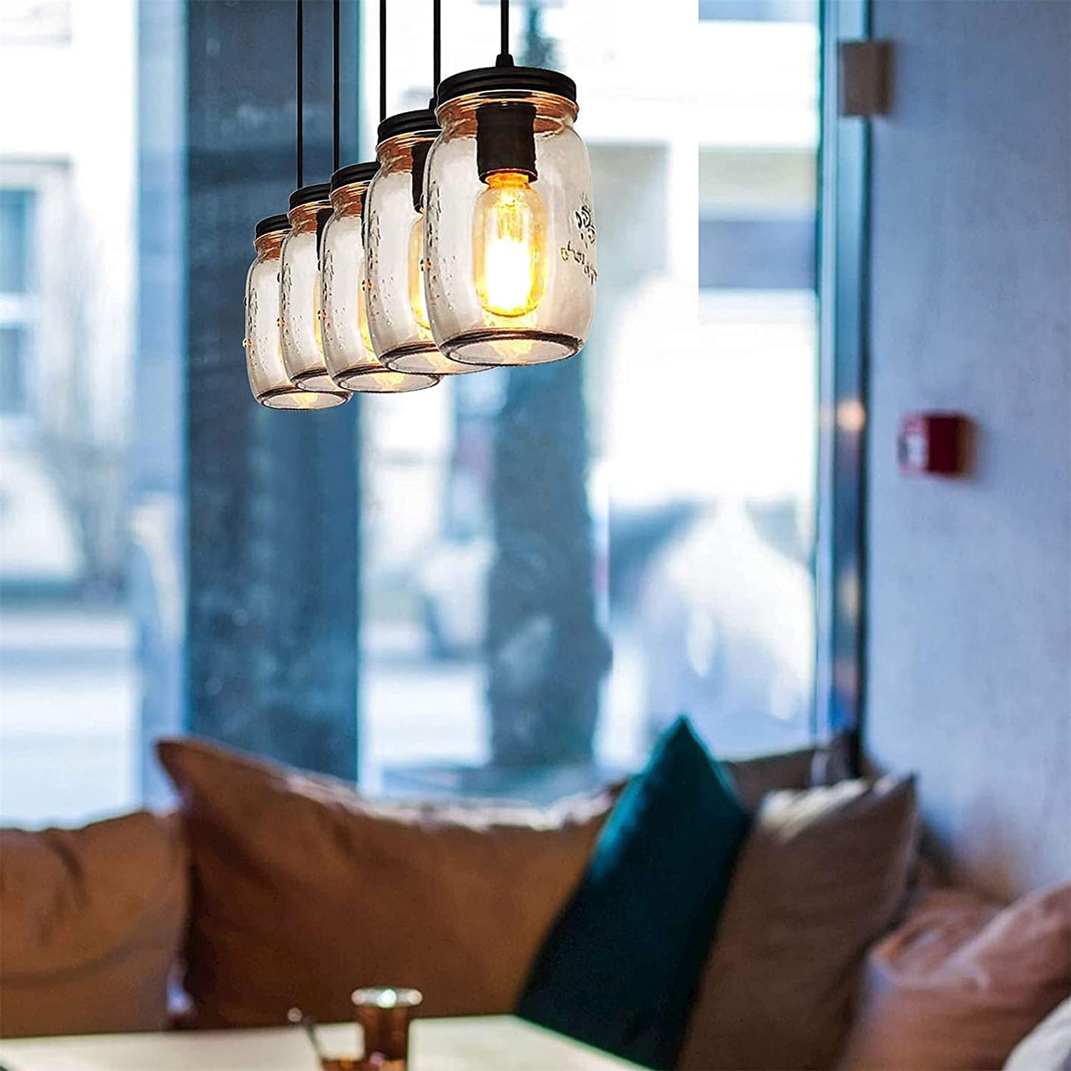 FETCOI Vintage Farmhouse Mini Pendant Light Fixture 5-Light Indoor Glass Hanging Ceiling Lights
